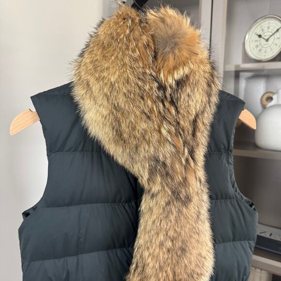 Theory Womira Green Down Insulated Coyote Fur Trim Scarf Vest P Quilted Jacket - Picture 2 of 6